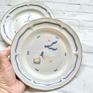 Newcor Stoneware Countryside Geese Appetizer Plates Set of 2 Vintage 1987